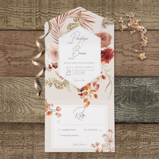 Invitation Tout En Un Crème Florale Boho Chute Rouille Broussaillée Crèm