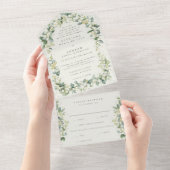 Invitation Tout En Un Crème formelle Snowberry+Eucalyptus Mariage d'hive (Déchirure)