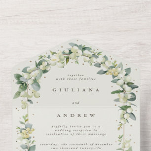 Invitation Tout En Un Crème/Mûre des neiges noire+Eucalyptus Réception s