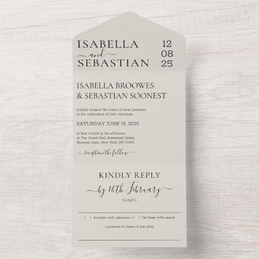 Invitation Tout En Un Crème Neutre Mariage Moderne Répondre Kindly (À l'intérieur)