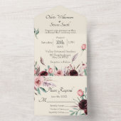 Invitation Tout En Un Crème Rose mariage Blush Rose et Bourgogne (À l'intérieur)