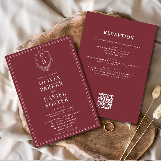 Invitation Tout en un Crest Bourgogne Code QR Mariage