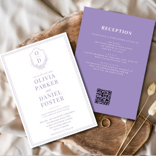 Invitation Tout en un Crest Lilac Purple QR Code Mariage