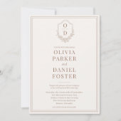 Invitation Tout en un Crest Mocha Brown QR Code Mariage (Devant)