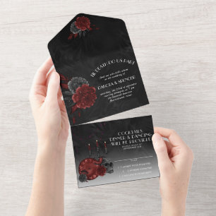 Invitation Tout En Un Crimson magique Zodiac Rose de crâne gothique ro