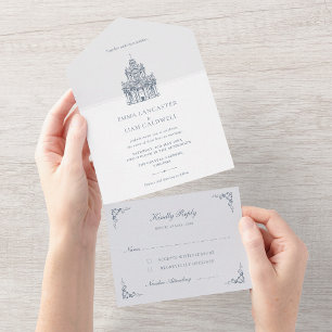 Invitation Tout En Un Croquis de lieu de culte Mariage minimaliste