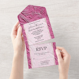 Invitation Tout En Un Cuir Chic Rose Faux