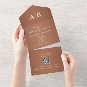 Invitation Tout En Un Cuivre Marron QR Mariage
