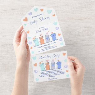 Invitation Tout En Un Cute Kitten Kitty Chats Coeurs Baby shower