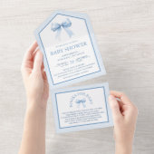 Invitation Tout En Un Cute Pastel Blue Coquette Bow Baby shower (Déchirure)