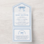 Invitation Tout En Un Cute Pastel Blue Coquette Bow Baby shower (À l'intérieur)