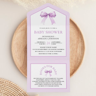 Invitation Tout En Un Cute Pastel Purple Coquette Bow Baby shower