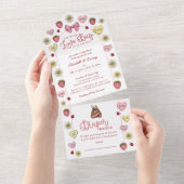 Invitation Tout En Un Cute Pink and Red Joint Valentines Day Baby Shower (Déchirure)
