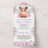 Invitation Tout En Un Cute rose violet Floral Kitten Baby shower (À l'intérieur)