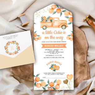 Invitation Tout En Un Cute Tangerine Citrus Orange Truck Baby shower