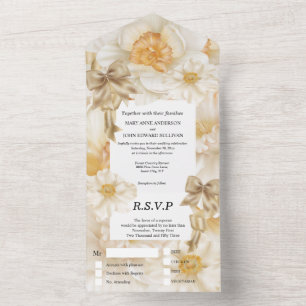 Invitation Tout En Un Daffodique fleur de printemps or ruban mariage flo
