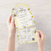 Invitation Tout En Un Daisées de pays modernes sur Pale Gold QR Code (Déchirure)