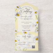 Invitation Tout En Un Daisées de pays modernes sur Pale Gold QR Code (À l'intérieur)