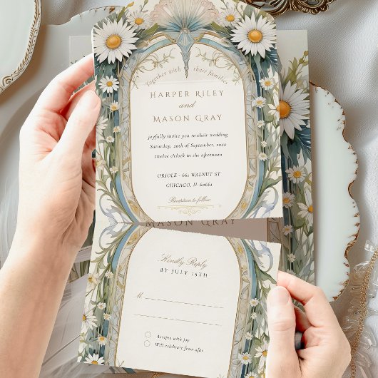 Invitation Tout En Un Daisies Mariage Perforforé RSVP