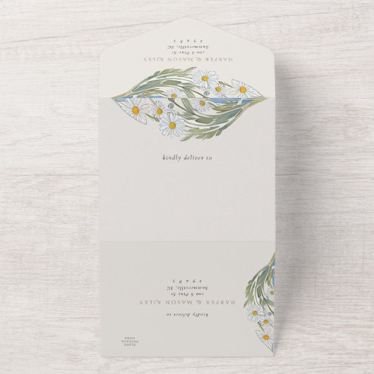 Invitation Tout En Un Daisies Mariage Perforforé RSVP (Dehors)