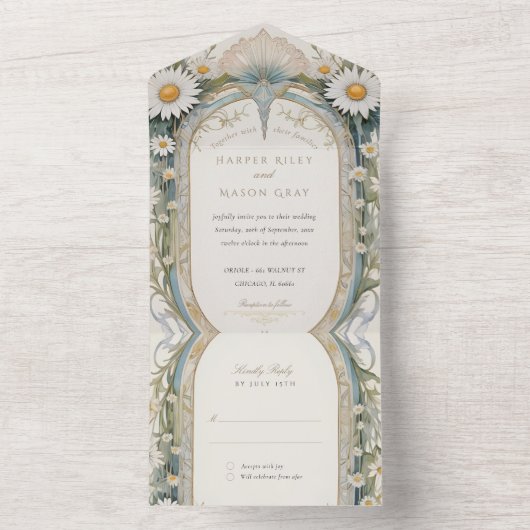 Invitation Tout En Un Daisies Mariage Perforforé RSVP (À l'intérieur)