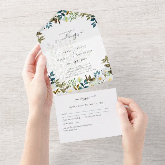 Invitation Tout En Un Daisy Fleur sauvage Mariage de verdure (Déchirure)