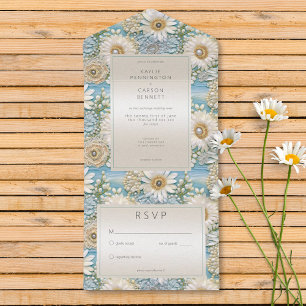 Invitation Tout En Un Daisy moderne Satin & Perles Secours Sans Dîner