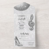 Invitation Tout En Un Damask, Silver Stiletto, Music & Disco Ball 40e (À l'intérieur)