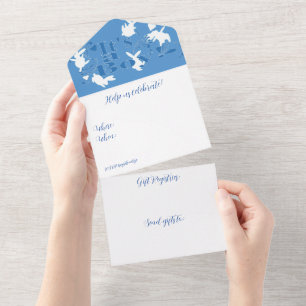 Invitation Tout En Un Dancing Bunnies C'est un garçon ! Baby shower