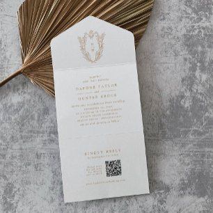 Invitation Tout En Un DAPHNE QR Code Fancy Gold White Antique Mariage