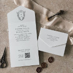Invitation Tout En Un DAPHNE QR Code Noir Blanc Floral Vintage Mariage<br><div class="desc">Ce code QR mariage vintage fleuri noir et blanc, le tout dans une invitation de la Collection Daphné est parfait pour un mariage traditionnel. Le design simple mais classique présente un monogramme de crête élégant et intemporel avec des fleurs et de la verdure entourant les initiales du couple. Écrivez vos...</div>
