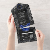 Invitation Tout En Un Dark gothique noir et bleu fibre Moth Code QR (Déchirure)