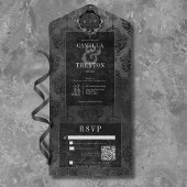 Invitation Tout En Un Dark gothique noir et noir Damask QR Code