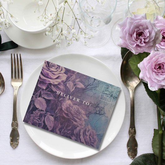 Invitation Tout En Un Dark gothique violet Lavande Rose QR Code