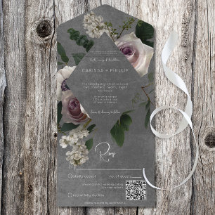 Invitation Tout En Un Dark Modern rose & blanc Moody Floral QR Code