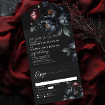 Invitation Tout En Un Dark Moody Romantic Black Peony Mariage gothique<br><div class="desc">Préparez-vous à un événement d'une élégance inouïe avec cette invitation gothique tout en un. Ce luxueux faire-part de mariage floral présente un bouquet de pivoines noires et rouges et de baies bleues contre un arrière - plan noir. Il est parfait pour une célébration spectaculaire et inoubliable. Elles sont idéales pour...</div>