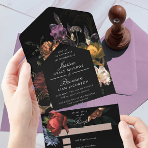 Invitation Tout En Un Dark Moody Romantic Floral Néerlandais Mariage