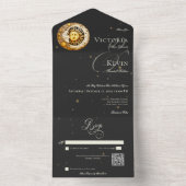 Invitation Tout En Un Dark Moody Victorian Moon Sun Stars QR Code (À l'intérieur)