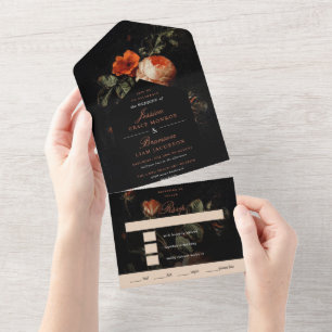 Invitation Tout En Un Dark Romantic Floral Rose Master Mariage néerlanda