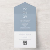 Invitation Tout En Un Date de mariage avec code QR Monogramme Bleu Pouss (À l'intérieur)