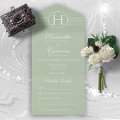 Invitation Tout En Un Déco Moderne Monogramme Sage Dîner Vert
