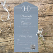 Invitation Tout En Un Déco Monogramme moderne Dusty bleu QR Code
