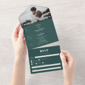 Invitation Tout En Un Décontracté vert moderne initiales photo mariage (Déchirure)