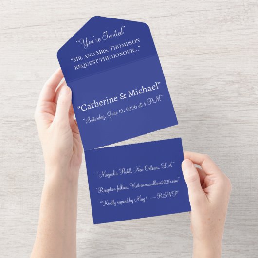 Invitation Tout En Un Deep Blue Wedding Invite | Bold Minimal Style (Déchirure)