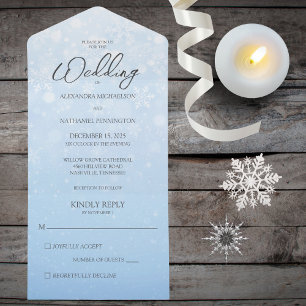 Invitation Tout En Un Dégradé bleu avec flocons blancs