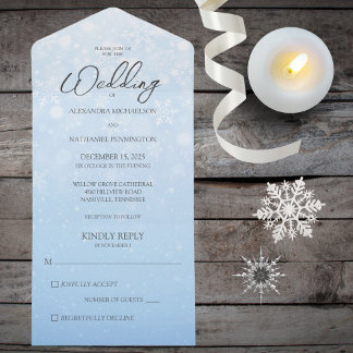 Invitation Tout En Un Dégradé bleu avec flocons blancs
