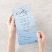 Invitation Tout En Un Dégradé bleu avec flocons de neige blancs et code  (Déchirure)