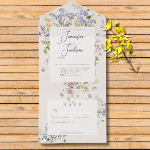 Invitation Tout En Un Délicat Boho Crème Fleur sauvage Pas de dîner