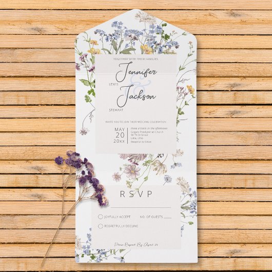 Invitation Tout En Un Délicat Boho Fleur sauvage Blanc Non Dîner
