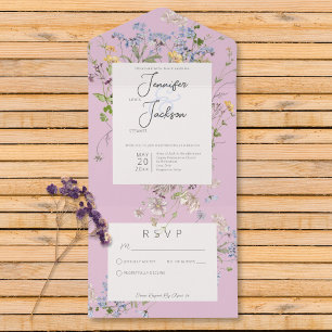 Invitation Tout En Un Délicat Boho Fleur sauvage rose Pas De Dîner